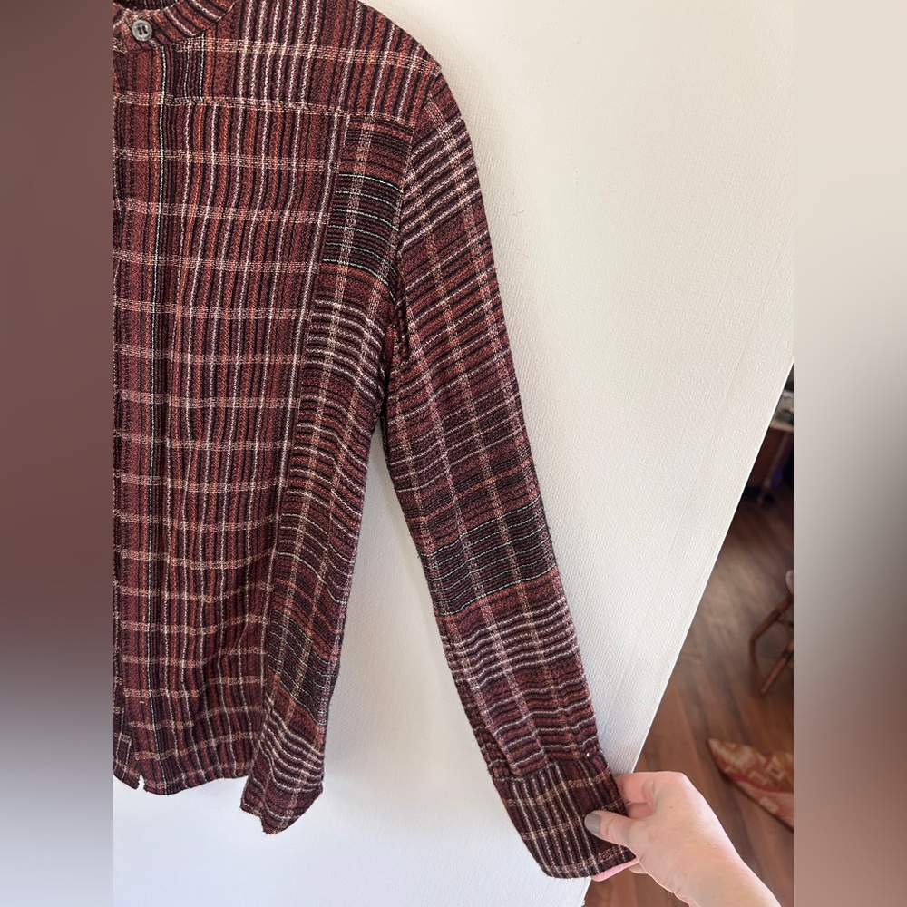 BILLY REID Plaid Italian Button Top Heritage Equestrian Academia Viscose Size XS - Picture 7 of 16
